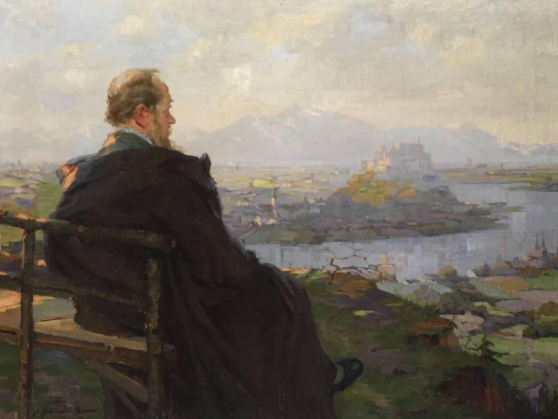 1824-Franz Alt - Il pittore Franz Alt di fronte alla città di Salisburgo